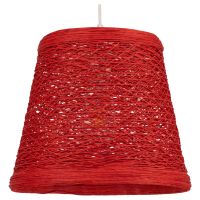 GloboStar® PLAYROOM 00863 Vintage Κρεμαστό Φωτιστικό Οροφής Μονόφωτο Κόκκινο Ξύλινο Ψάθινο Rattan Φ32 x Υ27cm