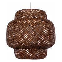 GloboStar® MALDIVES 01658 Vintage Κρεμαστό Φωτιστικό Οροφής Μονόφωτο Καφέ Σκούρο Ξύλινο Bamboo Φ56 x Υ54cm