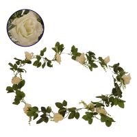 GloboStar® 09000 Τεχνητό Κρεμαστό Φυτό Διακοσμητική Γιρλάντα Μήκους 2.2 μέτρων με 10 X Μεγάλα Τριαντάφυλλα Λευκά