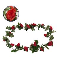 GloboStar® 09007 Τεχνητό Κρεμαστό Φυτό Διακοσμητική Γιρλάντα Μήκους 2 μέτρων με 16 X Μεγάλα Τριαντάφυλλα Κόκκινα