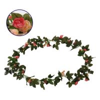 GloboStar® 09009 Τεχνητό Κρεμαστό Φυτό Διακοσμητική Γιρλάντα Μήκους 2.2 μέτρων με 32 X Μικρά Τριαντάφυλλα Σομόν Κοραλί