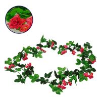 GloboStar® 09017 Τεχνητό Κρεμαστό Φυτό Διακοσμητική Γιρλάντα Μήκους 2.2 μέτρων με 33 X Μικρά Τριαντάφυλλα Φούξια