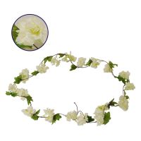 GloboStar® 09025 Τεχνητό Κρεμαστό Φυτό Διακοσμητική Γιρλάντα Μήκους 2.2 μέτρων με 18 X Άνθη Κερασιάς Λευκό