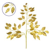 GloboStar® 09051 Τεχνητό Φυτό Διακοσμητικό Κλαδί Διαστάσεων M21cm x Υ27cm με 3 X Χρυσά Κλαδιά και Φύλλωμα Φύκος