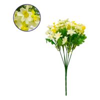 GloboStar® 09080 Τεχνητό Φυτό Διακοσμητικό Μπουκέτο Μαργαρίτες Λευκό - Κίτρινο M20cm x Υ30cm Π20cm με 7 Κλαδάκια