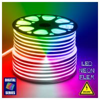 GloboStar® 70569 OVALE 120° Degree Neon Flex Epistar LED SMD 5050 1m 18W/m 120LED/m 1818lm/m 120° DC 24V Αδιάβροχη IP68 Digital Magic Addressable IC WS2811 RGB Dimmable