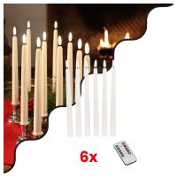 GloboStar® 79563 ΣΕΤ 6 Διακοσμητικών Realistic Κεριών Κηροπηγίου με LED Εφέ Κινούμενης Φλόγας - Μπαταρίας & Ασύρματο Χειριστήριο IR Θερμό Λευκό 2700K Dimmable