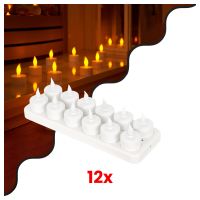 GloboStar® 79565 ΣΕΤ 12 Διακοσμητικών Realistic Κεριών με LED Εφέ Κινούμενης Φλόγας - με Ενσωματωμένη Μπαταρία - Επαναφορτιζόμενα & Βάση Φόρτισης Θερμό Λευκό 2700K