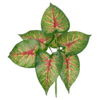 GloboStar® CALADIUM 78271 Τεχνητό Φυτό Καλάδιο - Μπουκέτο Διακοσμητικών Φυτών - Κλαδιών με Φύλλωμα Πράσινο - Κόκκινο - Κίτρινο Υ28cm