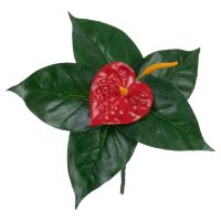 GloboStar® FLAMINGO FLOWER 78293 Τεχνητό Φυτό Ανθούριο - Μπουκέτο Διακοσμητικών Φυτών - Κλαδιών με Φύλλωμα Πράσινο - Πορτοκαλί - Κόκκινο Υ26cm