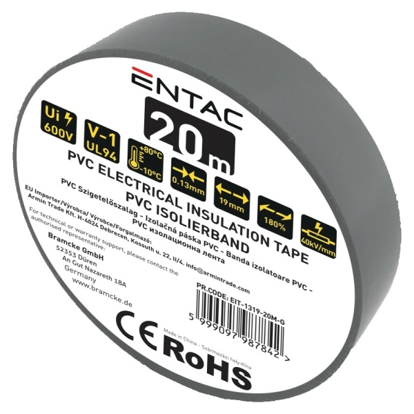 Entac Insulation Tape 0.13x19mm Gray 20m
