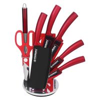 Herzberg 8 Pieces Knife Set with Acrylic Stand - Red (MSN8RD) (HEZMSN8RD)