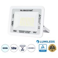 GloboStar® ATLAS 61419 Επαγγελματικός Προβολέας LED 50W 6250lm 120° AC 220-240V - Αδιάβροχος IP67 - Μ21 x Π3.5 x Υ16cm - Λευκό - Ψυχρό Λευκό 6000K - LUMILEDS Chips - TÜV Rheinland Certified - 5 Years Warranty