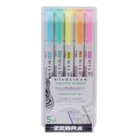 Zebra Mildliner Double Ended Brush Pen & Marker Bold & Fine Point 5 Pack Fluorescent Set (ZB-79105) (ZEB79105)