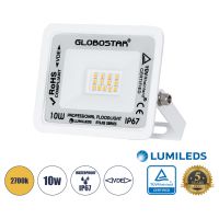 GloboStar® ATLAS 61406 Επαγγελματικός Προβολέας LED 10W 1150lm 120° AC 220-240V - Αδιάβροχος IP67 - Μ10 x Π2 x Υ8cm - Λευκό - Θερμό Λευκό 2700K - LUMILEDS Chips - TÜV Rheinland Certified - 5 Years Warranty